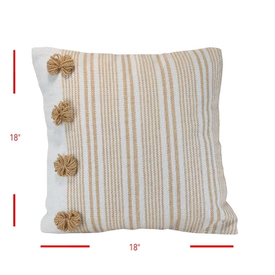 Brown Striped Hand Woven 18x18" Outdoor Decorative Throw Pillow With Pulled Yarn Bouquets - Foreside Home & Garden 5 Brown Striped Hand Woven 18x18" Outdoor Decorative Throw Pillow With Pulled Yarn Bouquets - Foreside Home & Garden - Image 5