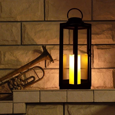 18" Hexagonal Candlelit Iron Lantern With LED Lights Black/Warm White - Alpine Corporation 6 18" Hexagonal Candlelit Iron Lantern With LED Lights Black/Warm White - Alpine Corporation - Image 6