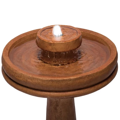 29" Resin Outdoor 2-Tier Traditional Birdbath Water Fountain With LED Lights Brown - Alpine Corporation 3 29" Resin Outdoor 2-Tier Traditional Birdbath Water Fountain With LED Lights Brown - Alpine Corporation - Image 3