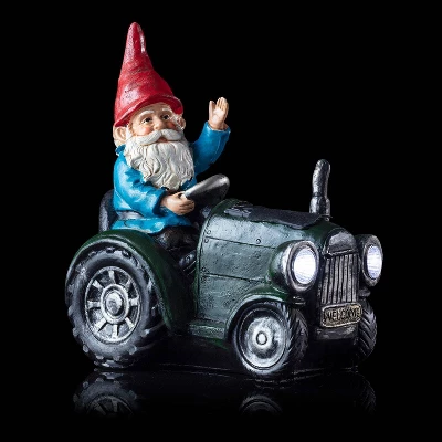 10" Polyresin Solar Tractor Riding Gnome With LED Lights Green - Alpine Corporation 5 10" Polyresin Solar Tractor Riding Gnome With LED Lights Green - Alpine Corporation - Image 5