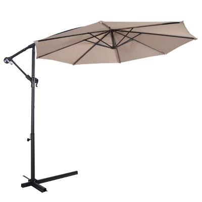 Costway 10' Hanging Umbrella Patio Sun Shade Offset Outdoor Market W/t Cross Base Beige 1 Costway 10' Hanging Umbrella Patio Sun Shade Offset Outdoor Market W/t Cross Base Beige