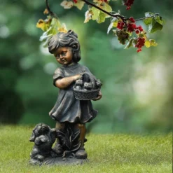 LuxenHome 23.31" Bronze MgO Girl Holding Basket Of Kittens With Puppy Garden Statue -Northlight Shop GUEST d40109b4 9abd 4db5 ac20 f2f8db532d9a