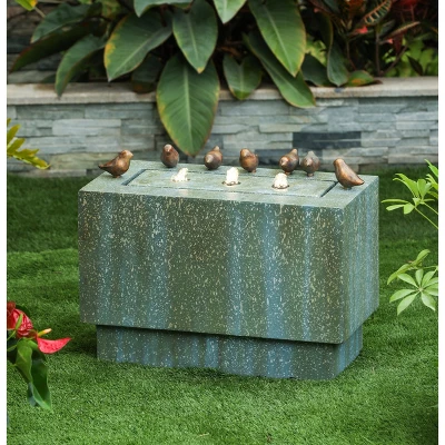 LuxenHome Patina Resin Rectangular Bubbler Outdoor Fountain With LED Lights And Bronze Birds 2 LuxenHome Patina Resin Rectangular Bubbler Outdoor Fountain With LED Lights And Bronze Birds - Image 2