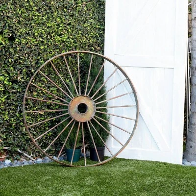 39" Vintage Metal Wheel Décor Brown - Alpine Corporation 1 39" Vintage Metal Wheel Décor Brown - Alpine Corporation