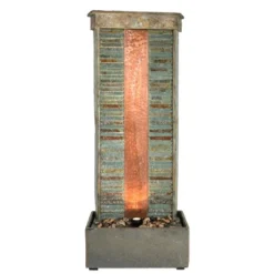 Sunnydaze Decor Sunnydaze 48"H Electric Natural Slate With Copper Accents Rippled Column Outdoor Water Fountain With LED Spotlight -Northlight Shop GUEST e2cd5c0b dafb 4c85 9139 9419c1e9e04a