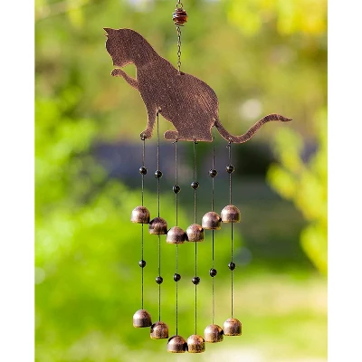 VP Home 20" H Iron Fancy Cat Wind Chimes For Outside, Brown 1 VP Home 20" H Iron Fancy Cat Wind Chimes For Outside, Brown