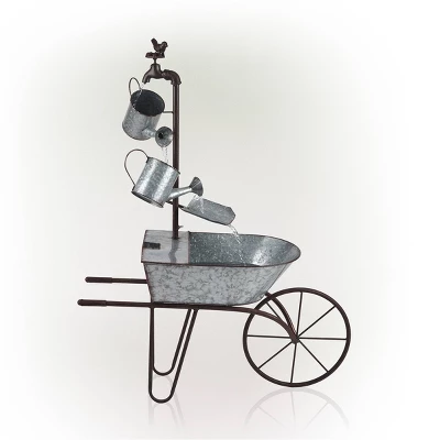 36" Metal Watering Can Wheelbarrow Fountain - Alpine Corporation 4 36" Metal Watering Can Wheelbarrow Fountain - Alpine Corporation - Image 4