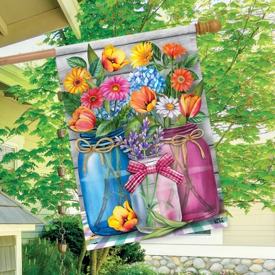 Spring Floral Jars Rustic House Flag 28" X 40" Briarwood Lane 2 Spring Floral Jars Rustic House Flag 28" X 40" Briarwood Lane - Image 2
