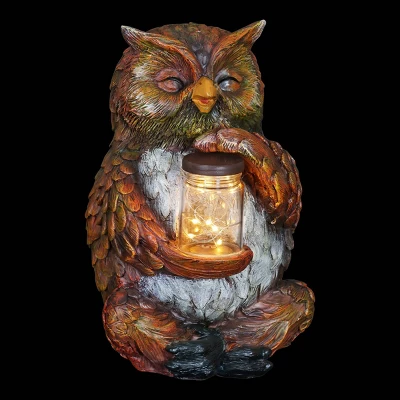 9.84" Glass And Resin Solar Garden Owl With LED Firefly Jar - Exhart 9 9.84" Glass And Resin Solar Garden Owl With LED Firefly Jar - Exhart - Image 9