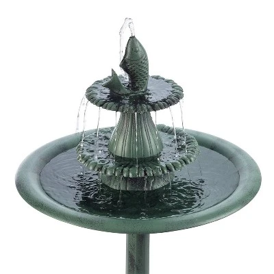 40" Tiered Pedestal Fountain With Fish Blue - Alpine Corporation 4 40" Tiered Pedestal Fountain With Fish Blue - Alpine Corporation - Image 4