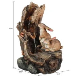 LuxenHome Resin Two Bunnies Tree Stump Outdoor Fountain With LED Lights -Northlight Shop GUEST ed07f046 fdbb 4306 88fb 19291063261f