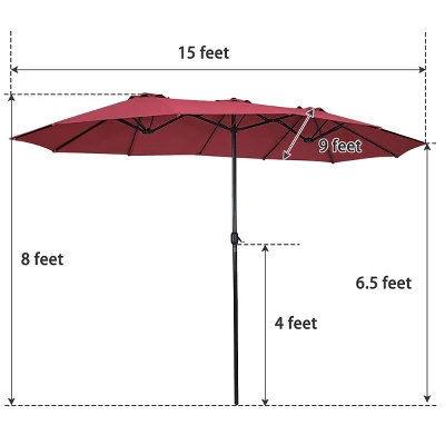 Tangkula 15 Ft Outdoor Patio Umbrella Double-Sided Shade Offset Wine Red 7 Tangkula 15 Ft Outdoor Patio Umbrella Double-Sided Shade Offset Wine Red - Image 7