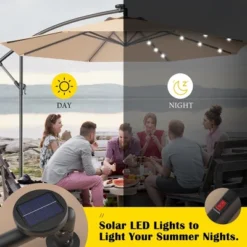 Costway 10' Hanging Solar LED Umbrella Patio Sun Shade Offset Market W/Base Beige -Northlight Shop GUEST f40fcc4a 1f14 47dc 8c59 6c61c59cba70