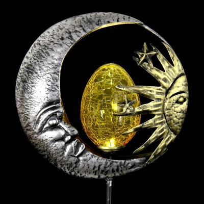 38" Metal Solar Sun And Moon Garden Stake - Exhart 3 38" Metal Solar Sun And Moon Garden Stake - Exhart - Image 3