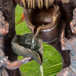 Nature Spring Outdoor Water Fountain Statue - Children At Well With LED Lights - 30", Brown -Northlight Shop GUEST fcacb516 16f1 4f24 bc90 6d05b9d4caae